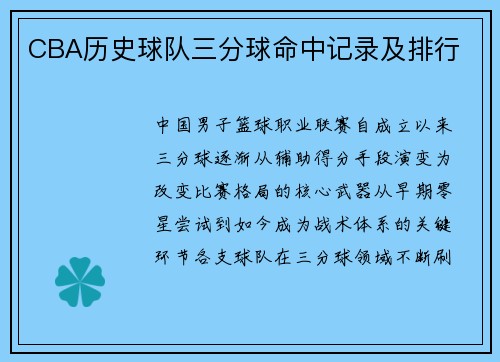 CBA历史球队三分球命中记录及排行